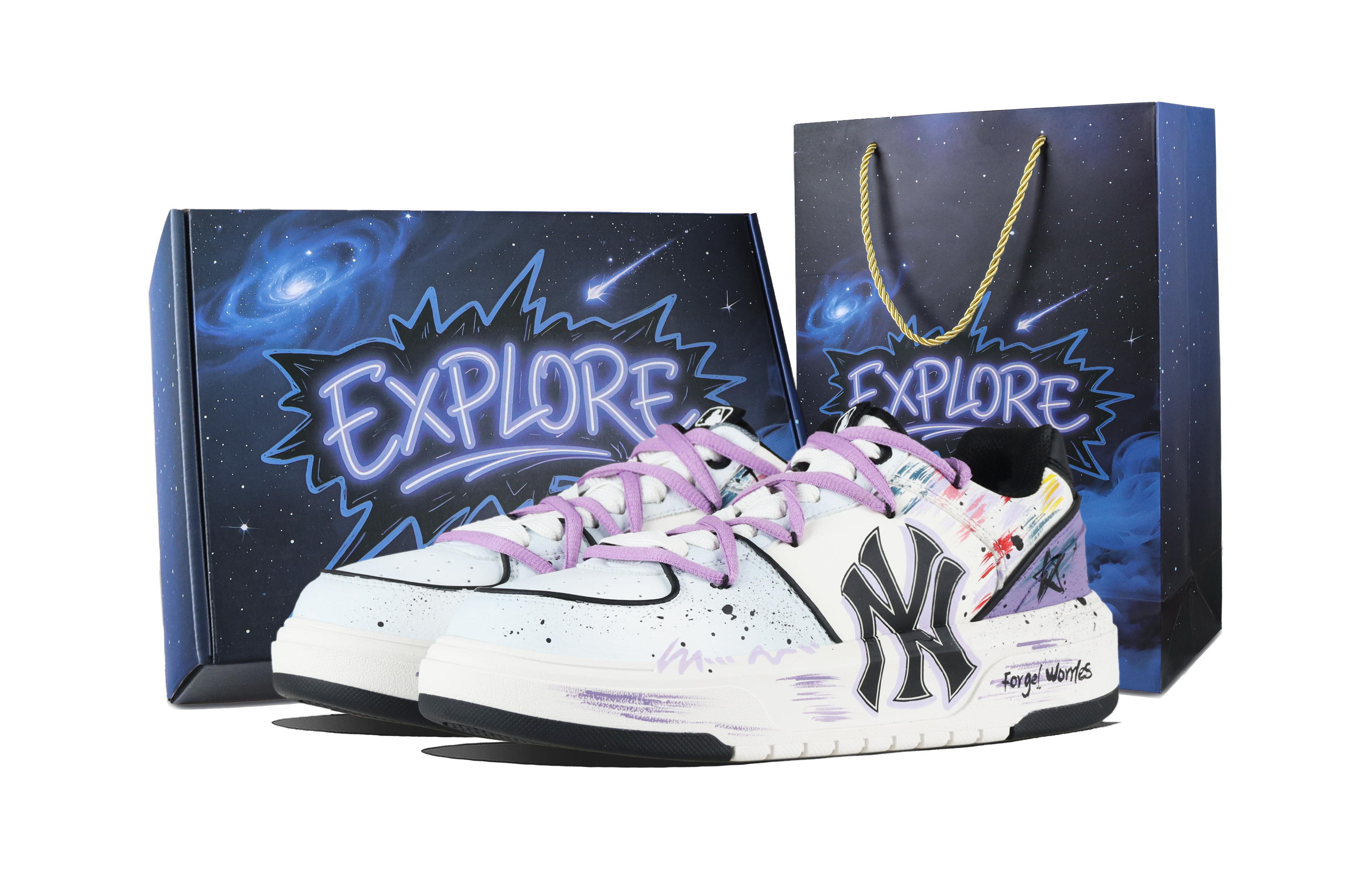 MLB Chunky Liner Dream Purple Abrasion Resistant Low top Skateboard Shoes Unisex Purple Black