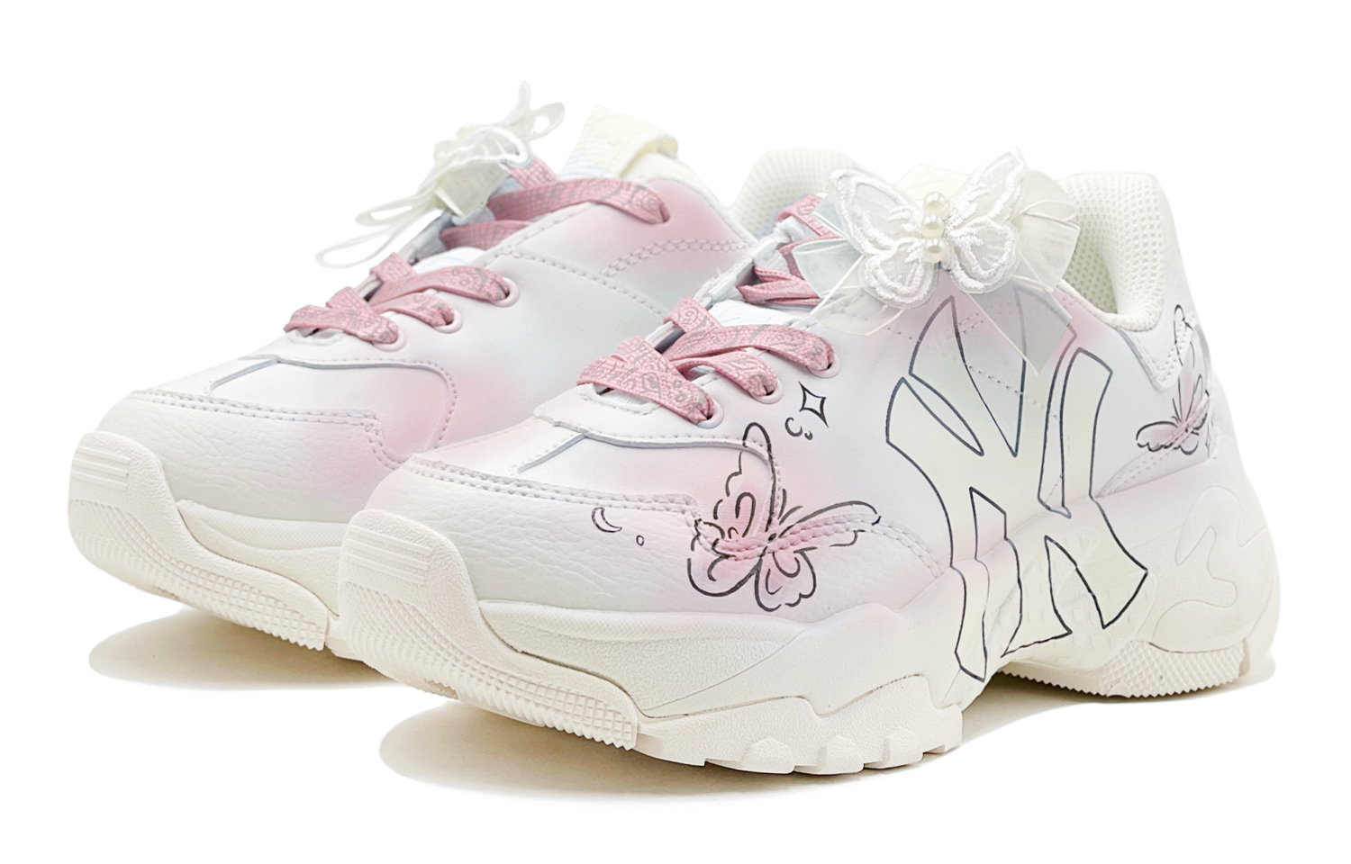 MLB Big Ball Chunky Wear-Resistant Height Increasing Low-Top Chunky Sneakers Unisex Pink