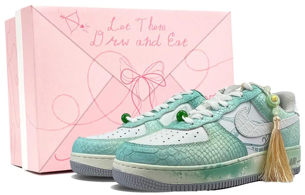 Nike Air Force 1 Emerald Snake, Footprints Of Innovation Abrasion Resistant Low top Skateboard Shoes Unisex Light Green