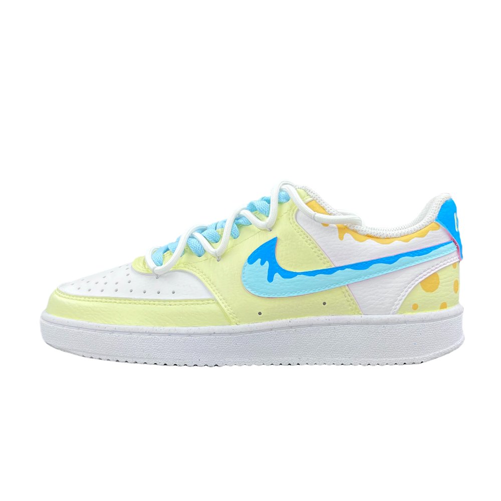 Nike Court Vision 1 Anti-Slip Wear-Resistant Low-Top Skateboard Shoes Women's White Yellow Blue