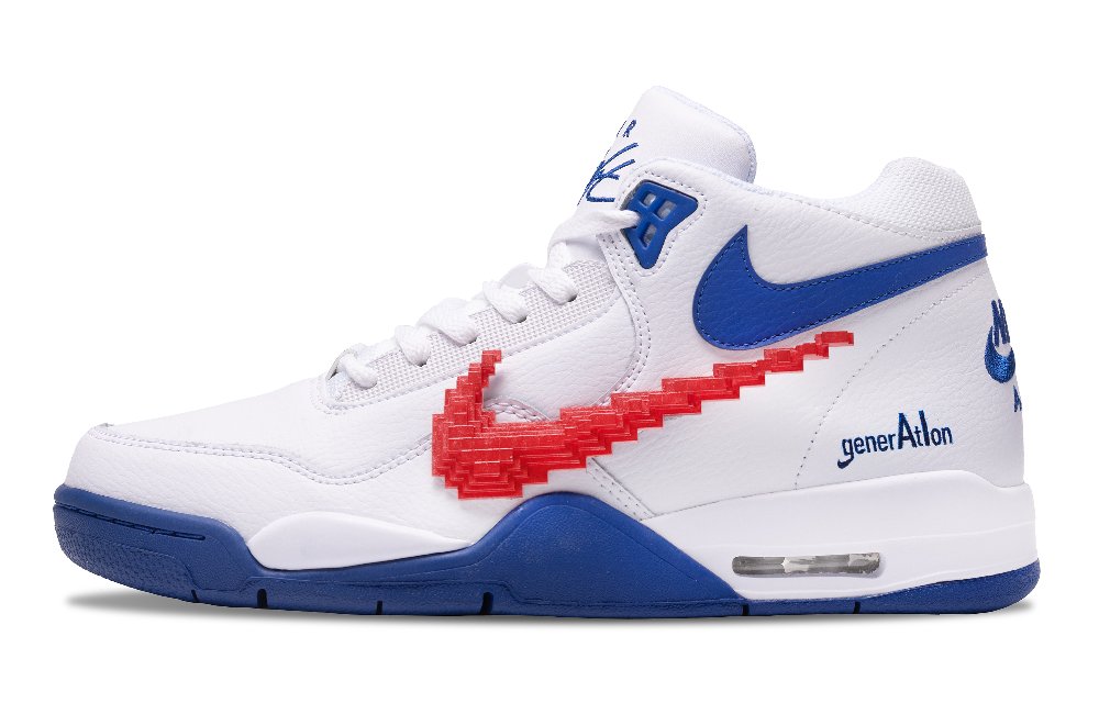 Nike Flight Legacy Red Cube Anti-Slip Wear-Resistant Mid-Top Vintage Basketball Shoes Men's White Blue Red