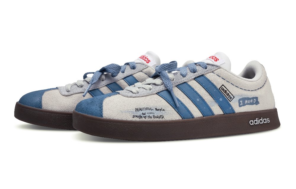 Adidas Neo VL Court Lifestyle Street Graffiti Slip Resistant Low Top Skateboard Shoes Unisex Blue Gray