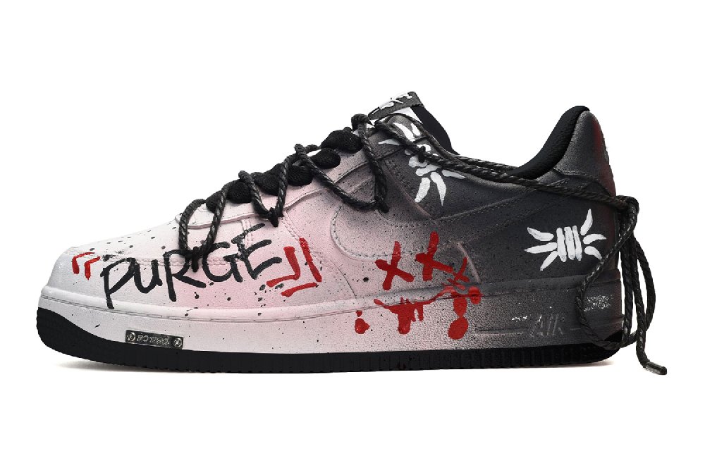 Nike Air Force 1 Low-Top Skateboard Shoes GS Black White Red