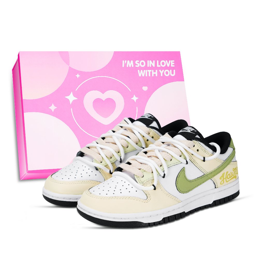 Nike Dunk Small Summer Flowers Anti Slip Wear Resistant Low Top Skateboard Shoes Unisex White Green Yellow
