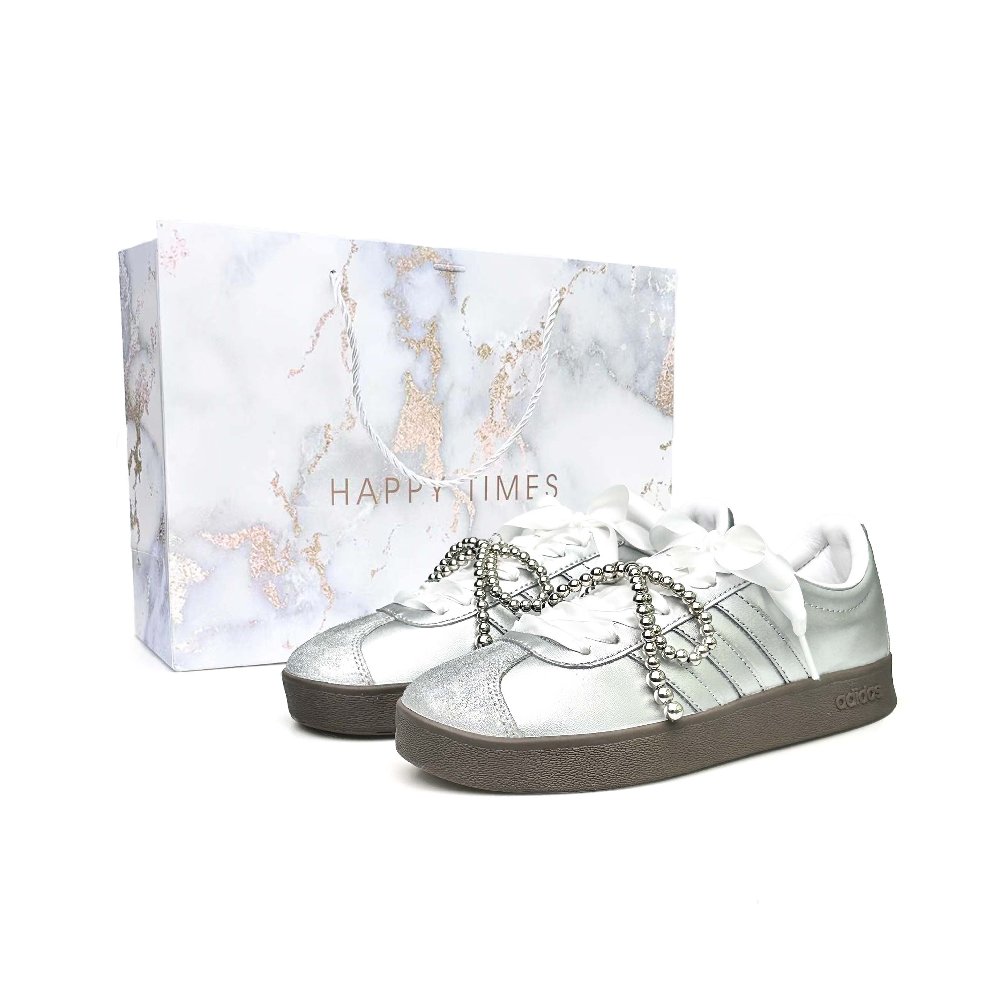 Adidas VL COURT 2.0 Shopping Bag, Trendy Silver Steps Lightweight And Breathable Low top Skateboard Shoes Unisex Silver