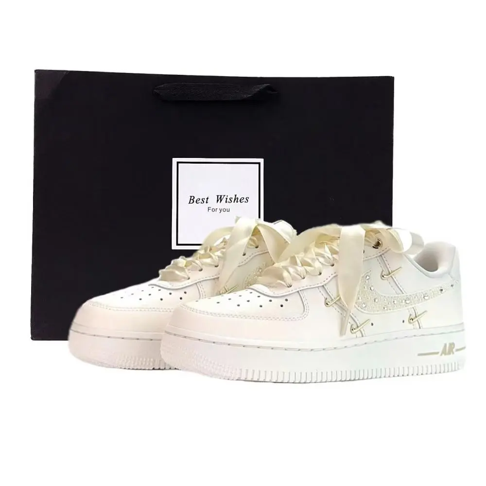 Nike Air Force 1 White Gold Dreamy Abrasion Resistant Low top Skateboard Shoes Unisex Ecru