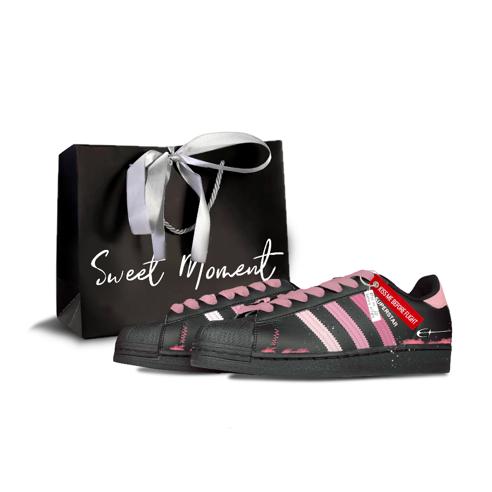 Adidas Originals Superstar Skateboard Shoes Unisex Low Top Black Pink