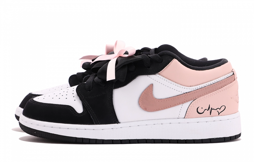 Jordan Air Jordan 1 Abrasion Resistant Coverage Low top Vintage Basketball Shoes Unisex Black Pink