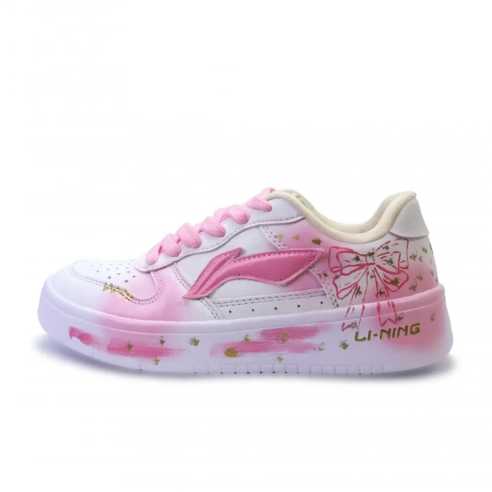 LiNing Pontoon Boats Abrasion Resistant, Lightweight, And Breathable Low top Skateboard Shoes Unisex Pink White
