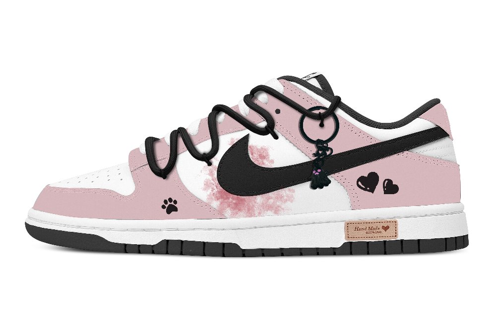 Nike Dunk Black Pink Smash Abrasion Resistant Low Top Skateboard Shoes Unisex Pink White