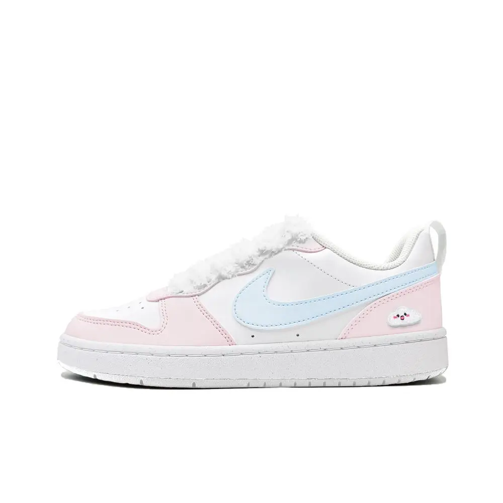 Nike Court Borough White Moonlight Shock Absorbers Slip Resistant Low top Kids' Skateboarding Shoes Women's Blue
