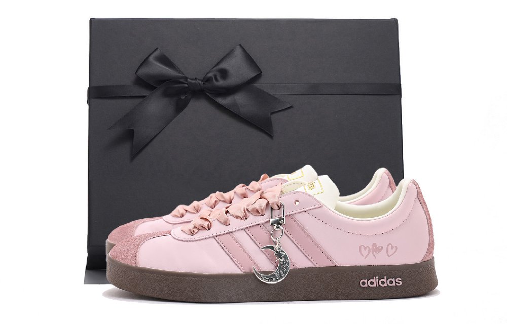 Adidas VL COURT 2.0 Abrasion Resistant Low Top Skateboard Shoes Unisex Pink