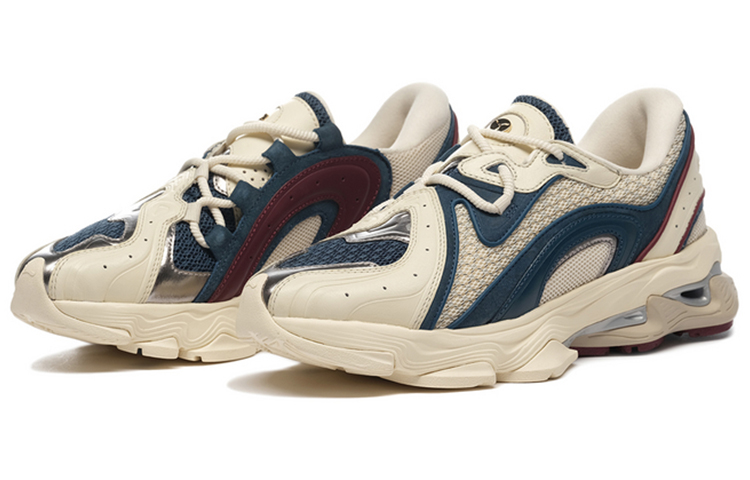 LI-NING 1990 Lava Anti-Slip Wear-Resistant Low-Top Casual Shoes Men's Yellow Blue Patchwork