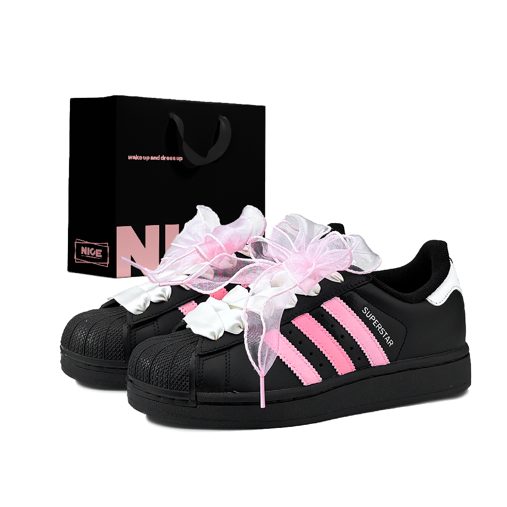 Adidas Originals SUPERSTAR Abrasion Resistant Height Increasing Low Top Skateboard Shoes Women's Black Pink