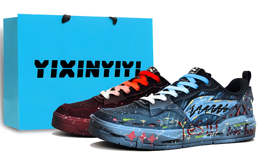 LiNing Yuan Chu Slip Resistant, Abrasion Resistant, Breathable Low Top Skateboard Shoes Men's Red Blue Mismatched