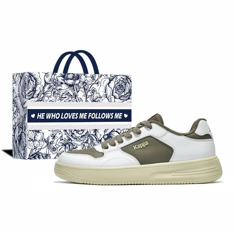 Kappa Anti-Slip Wear-Resistant Low-Top Skateboard Shoes Unisex White Brown