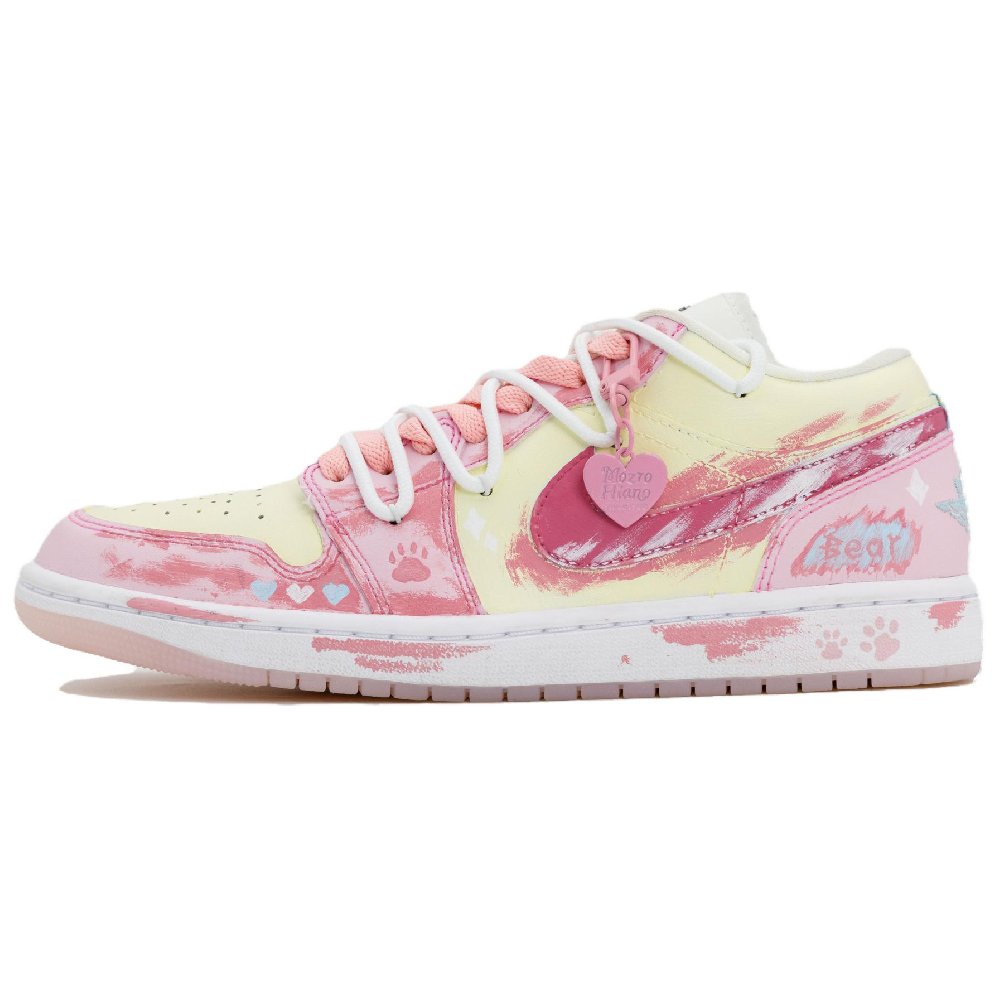 Jordan Air Jordan 1 Sweetheart Cute Paws Cushioning, Wear Resistant Low Top Vintage Basketball Shoes Women's Pink