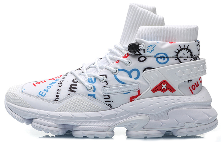 LiNing CF Countflow AMMO Cushioning Anti-Slip And Wear-Resistant High-Top Casual Shoes Men's White Red Blue