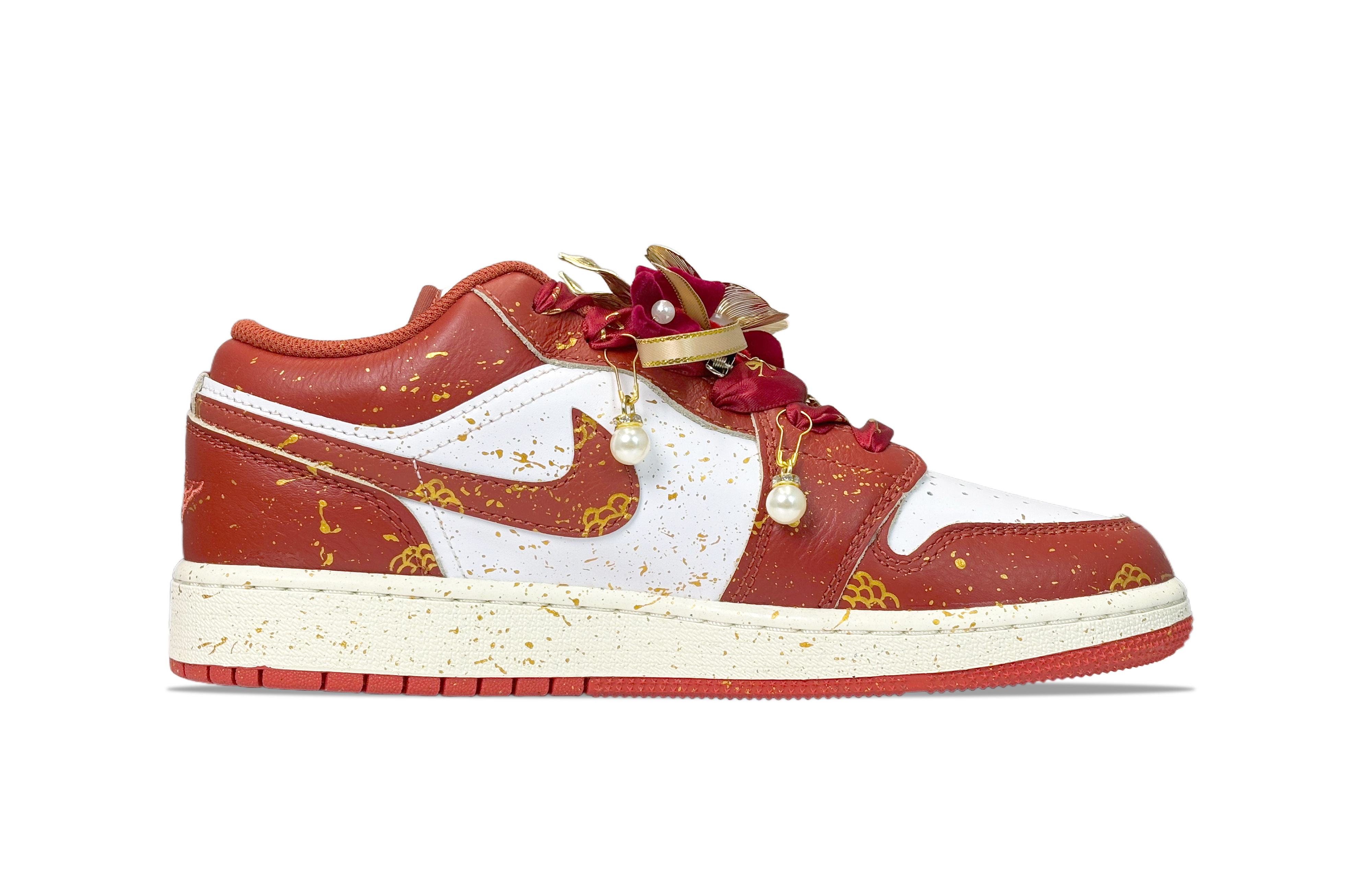 Jordan Air Jordan 1 YDCC Liangchen Cushioning, Wear Resistant Low top Vintage Basketball Shoes Unisex Red