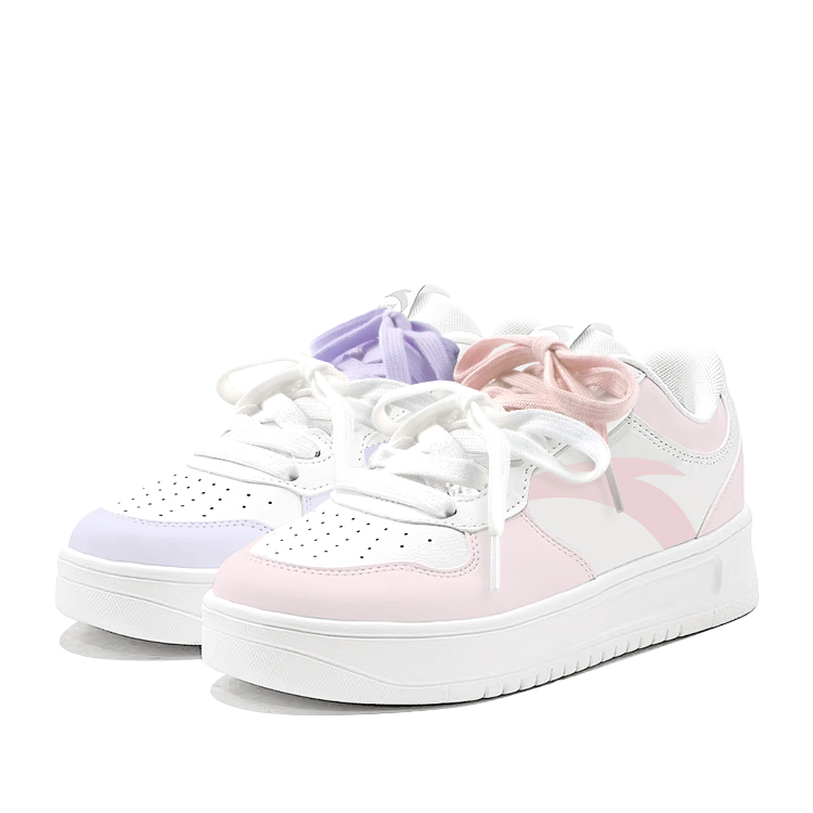 Anta Relaxed Anti Slip Wear Resistant Low Top Skateboard Shoes Unisex Pink Purple Mismatched