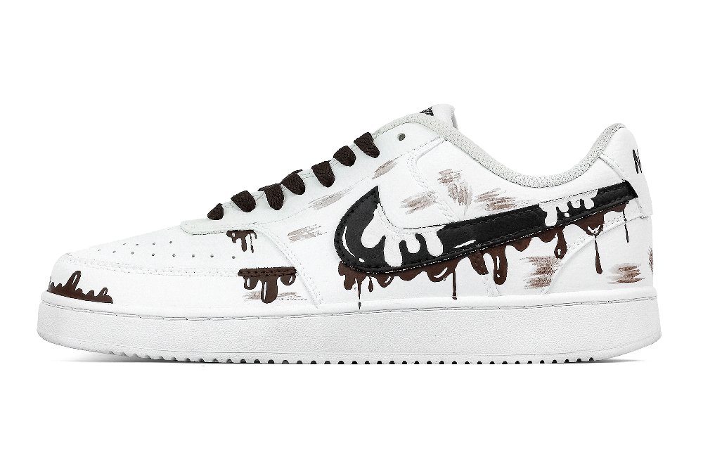 Nike Court Vision 1 Dark Chocolate Ice Cream Anti Slip Wear Resistant Low Top Skateboard Shoes Men's White Brown