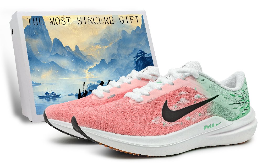 Nike Air Winflo 10 Cushioned Slip-Resistant Low-Top Running Shoes Men's Pink Green