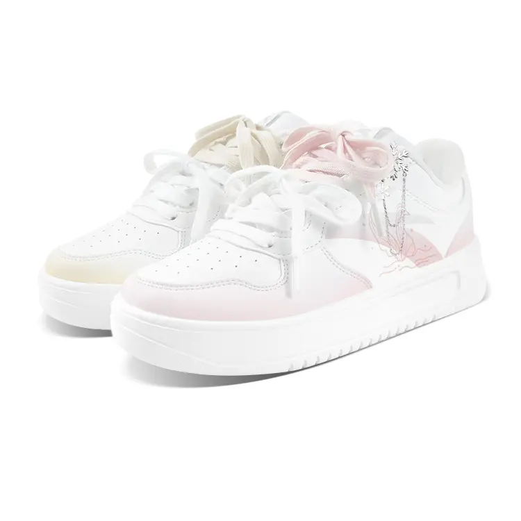 Anta Relaxed Slip Resistant Shock Absorbers Low top Skateboard Shoes Unisex Pink Yellow Mismatched