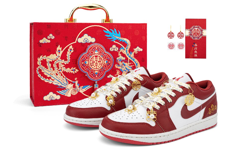 Jordan Air Jordan 1 Low Top Vintage Basketball Shoes GS White Red