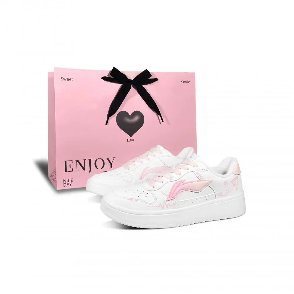 LiNing Pontoon Boats Pink Plane Height Increasing Breathable Low top Skateboard Shoes Women's Pink White