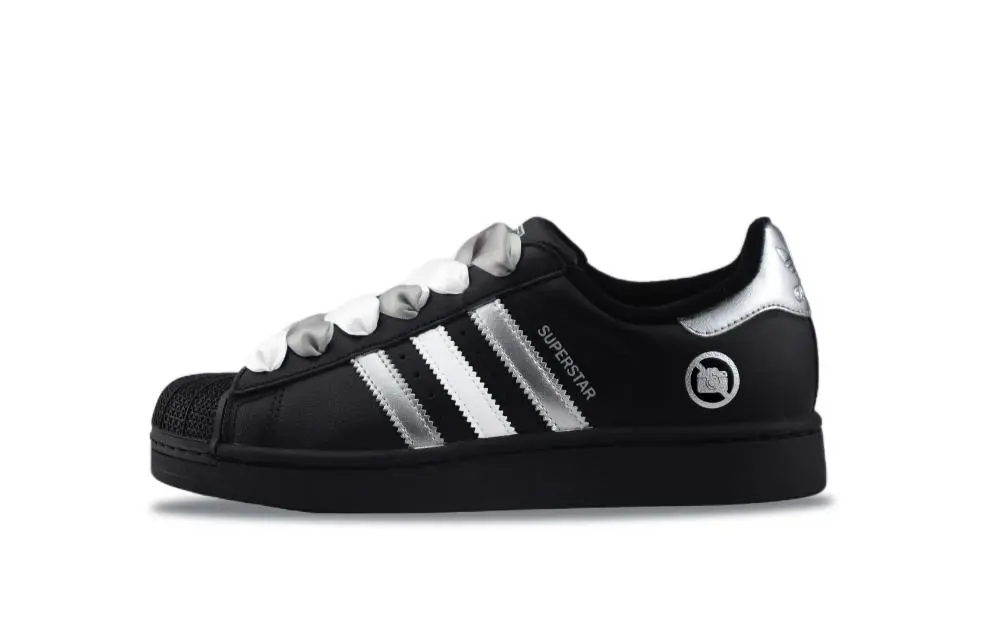 Adidas Originals Superstar 2 Abrasion Resistant Low top Skateboard Shoes Unisex Black Silver