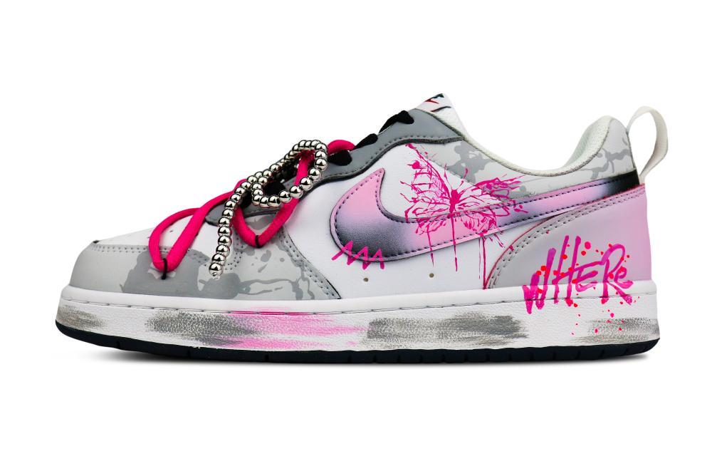 Nike Court Borough 2 Low-Top Skateboard Shoes GS Gray Pink