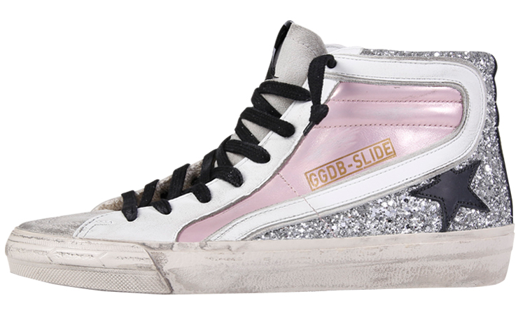 Golden Goose Slide Skateboard Shoes Women's High-Top White Pink/Silver