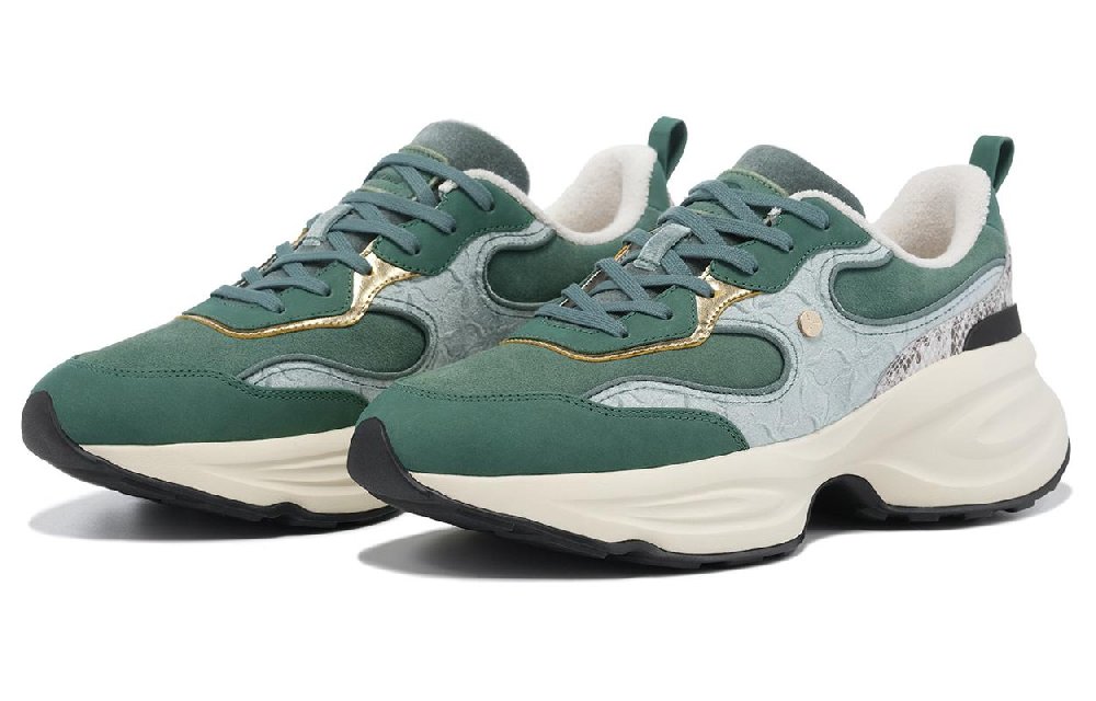LI NING 1990 Clouds Anti Slip And Wear Resistant Cushioning Height Increasing Low Top Chunky Sneakers Men's Green