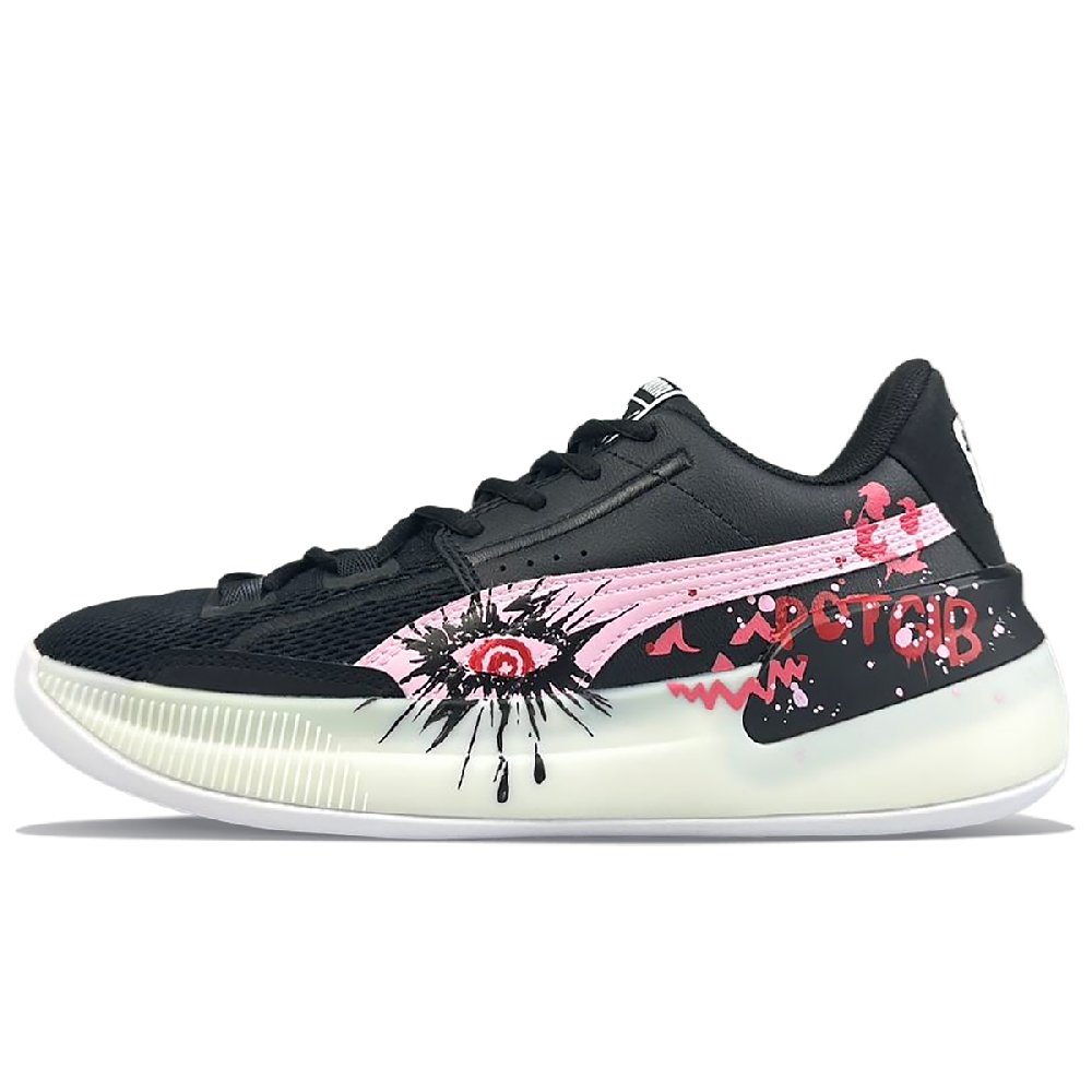 PUMA Clyde Hardwood Cushioning Anti-Slip And Wear-Resistant Low-Top Basketball Shoes Men's Black Pink