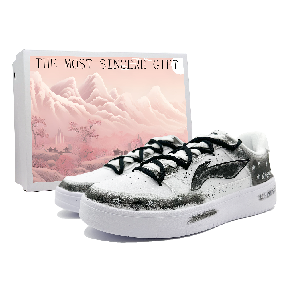 LiNing Pontoon Boats Slip Resistant, Lightweight, And Breathable Low Top Skateboard Shoes Men's White Black