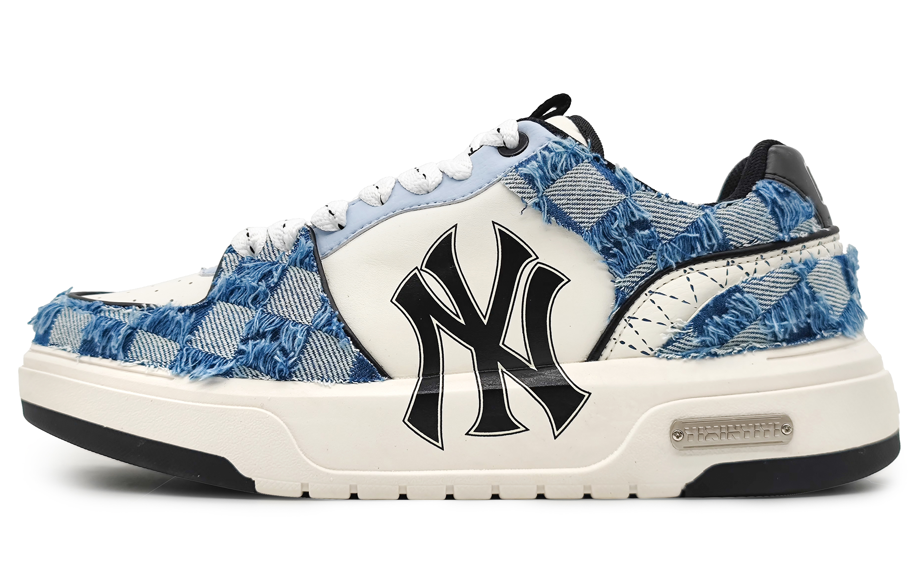 MLB Chunky Liner Abrasion Resistant Height Increasing Low top Skateboard Shoes Unisex Beige Blue