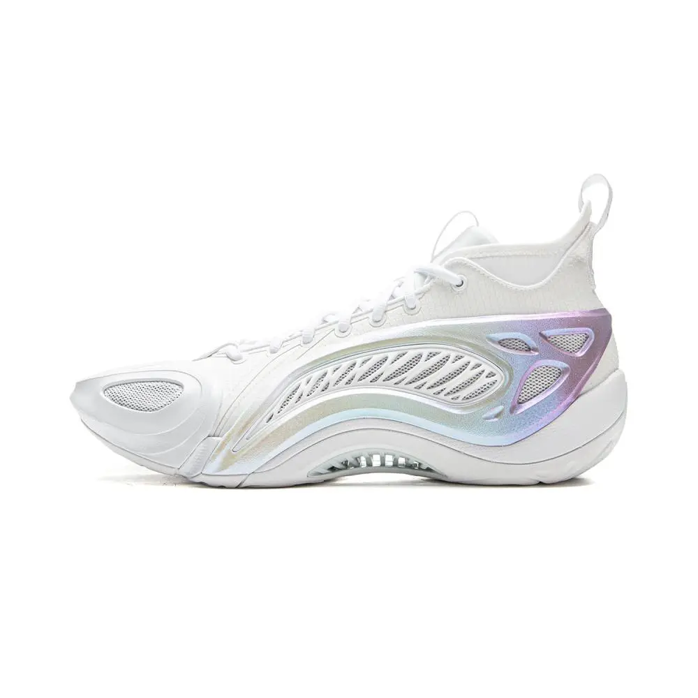 LiNing Shock Absorbers Slip Resistant Breathable Mid top Basketball Shoes Men's Standard White