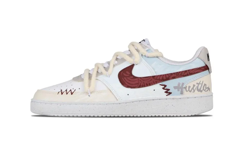 Nike Court Vision 1 Sea Abrasion Resistant Low top Skateboard Shoes Men's Beige Blue