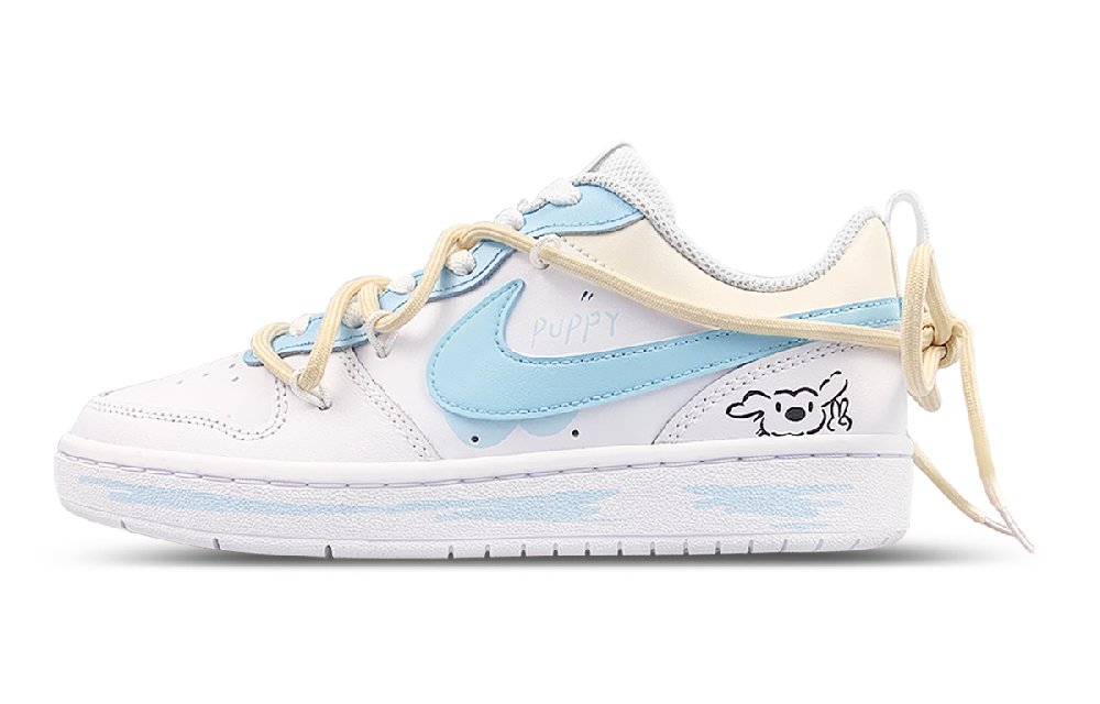 Nike Court Borough Low Low-Top Skateboard Shoes GS White Blue Yellow