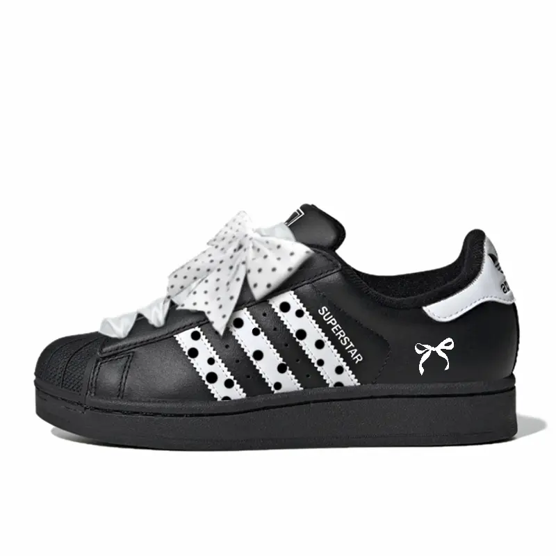 Adidas Originals SUPERSTAR Polka Dot Black Shell Abrasion Resistant Low top Skateboard Shoes Women's Black White