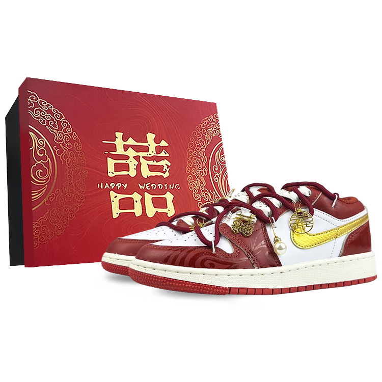 Jordan Air Jordan 1 Wear-Resistant Low-Top Vintage Basketball Shoes GS White Red