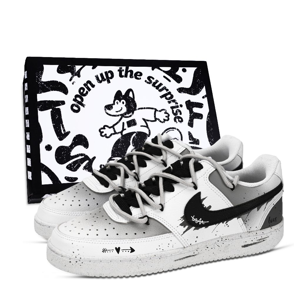 Nike Court Vision 1 Deep Love Box Abrasion Resistant Low Top Skateboard Shoes Men's Black White Gray