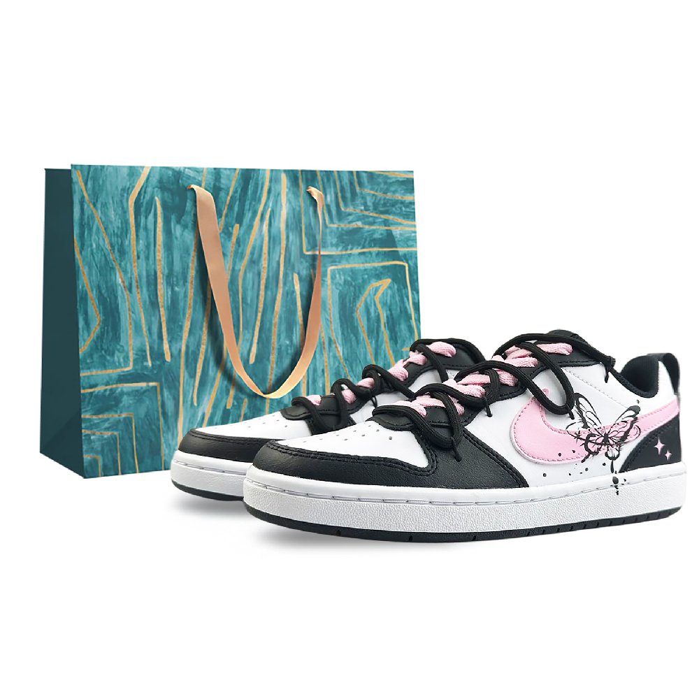 Nike Court Borough Non-slip Lightweight Low-Top Skateboard Shoes GS Black Pink