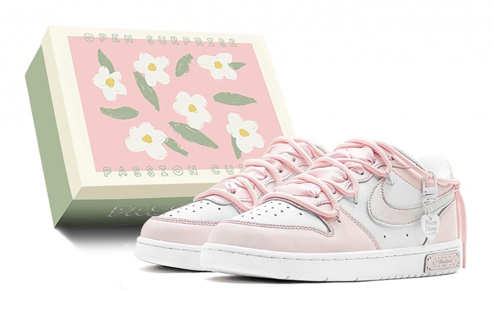 Nike Court Borough 2 Pink Shades Casual Silver Pink Heart Detachable Charm Low-Top Skateboard Shoes GS Pink