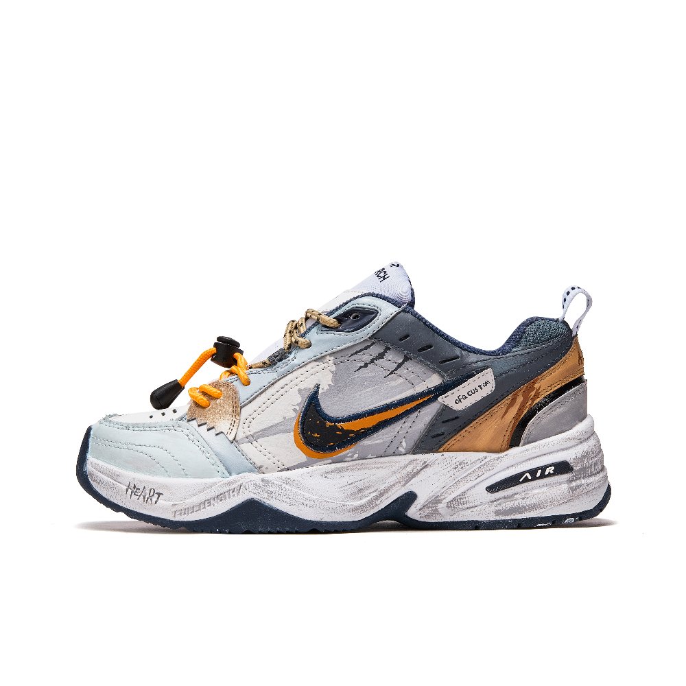 Nike Air Monarch 4 Slip Resistant Low Top Chunky Sneakers Unisex Gray White Blue
