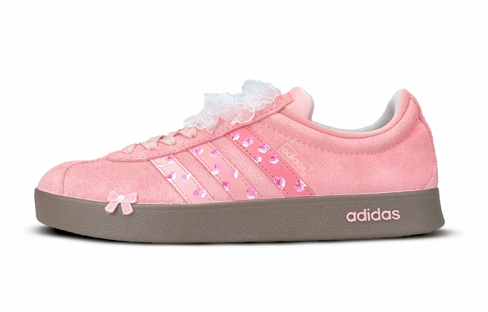 Adidas VL COURT 2.0 Pink Floral Garden Lightweight Coverage Low Top Skateboard Shoes Women's Pink