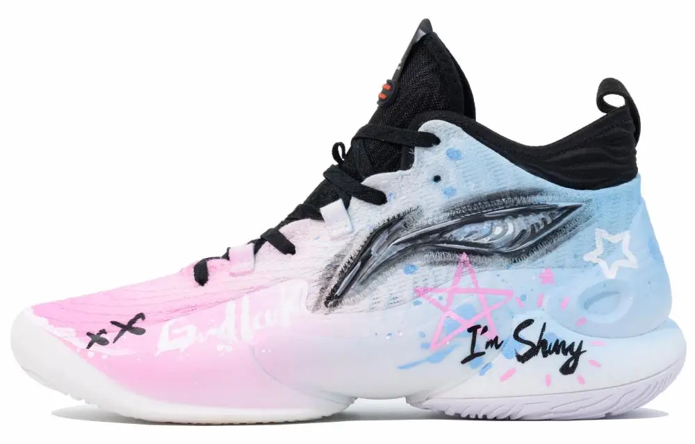 LiNing YuShuai 18 Cushioned Slip Resistant Support Mid Top Basketball Shoes Men's Blue Pink