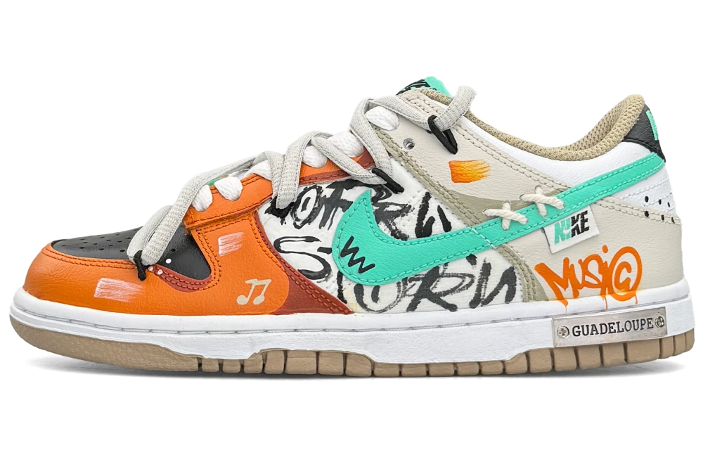 Nike Dunk Low-Top Skateboard Shoes Women's Beige Yellow Orange