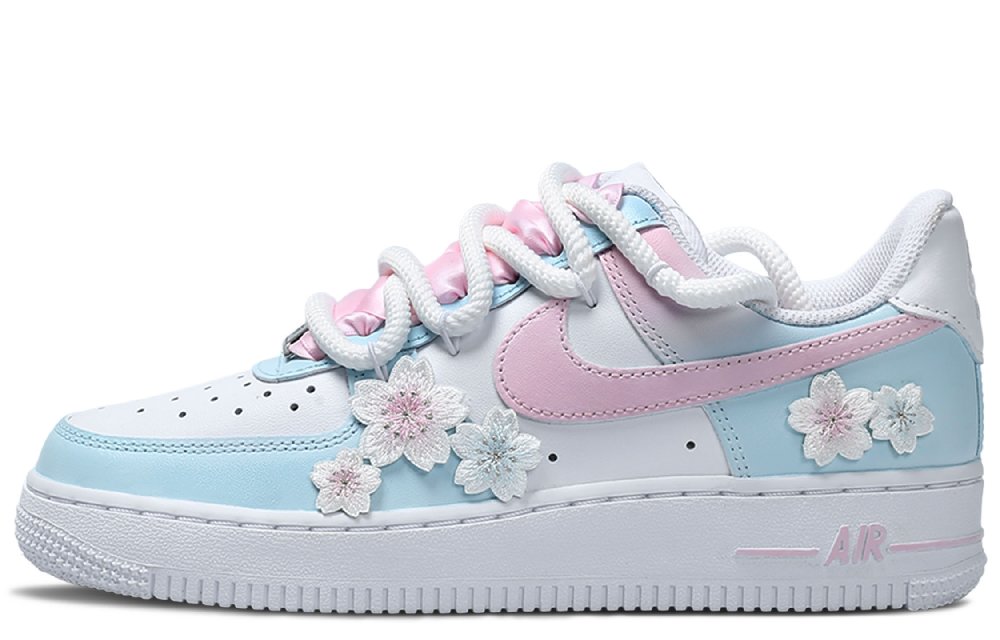 Nike Air Force 1 Low Top Skateboard Shoes Women's Blue Pink