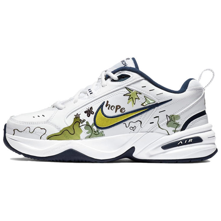Nike Air Monarch 4 Auspicious Spring Breeze Slip Resistant Low Top Chunky Sneakers Unisex White Yellow